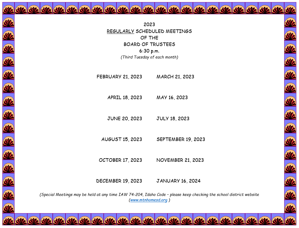 2023 School Board Calendar